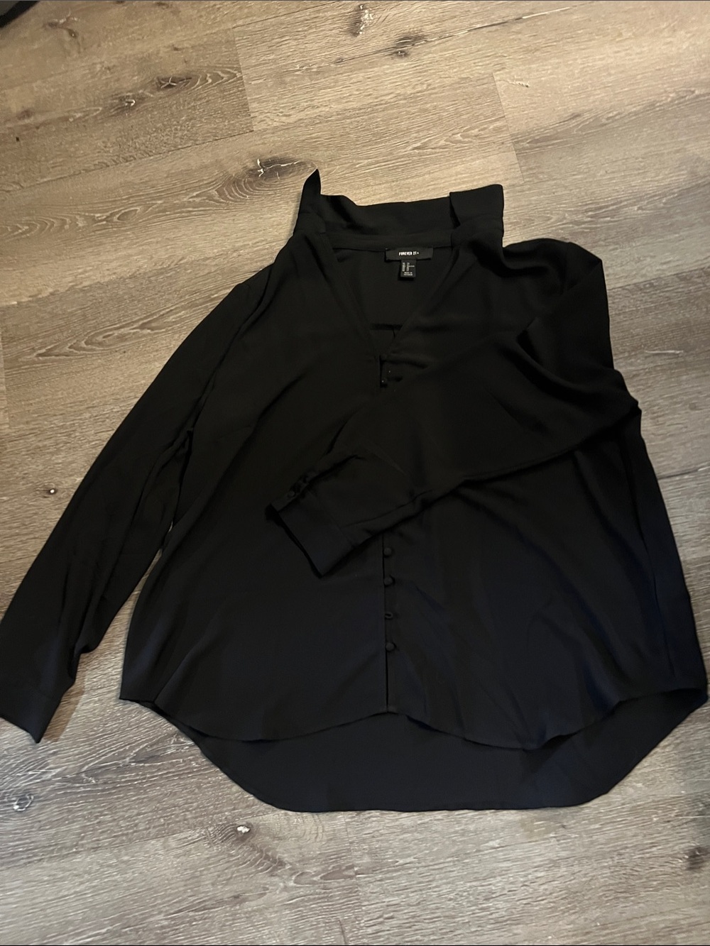 Forever 21 Black Long-Sleeve Button Blouse